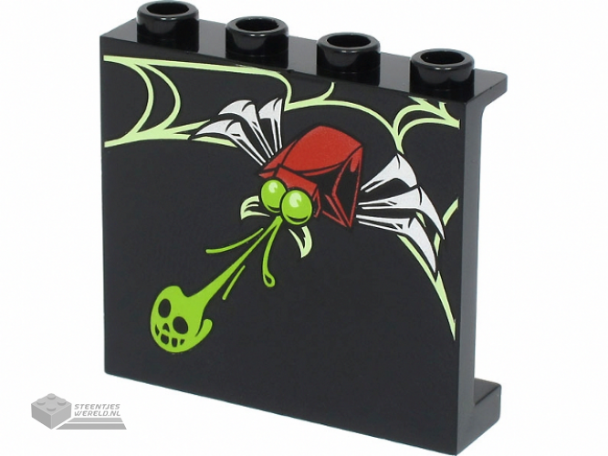 60581pb199 – Panel 1 x 4 x 3 with Side Supports – Hollow Studs with Yellowish Green Web, Lime Skull and Red Spider with Silver Legs Pattern