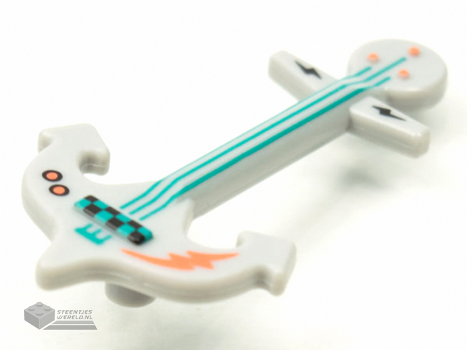 76113pb01 - Minifigure, Utensil Musical Instrument, Guitar Electric Anchor with Dark Turquoise Strings and Coral Lightning Bolt Pattern