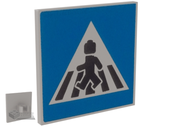 15210pb084 – Road Sign 2 x 2 Square with Open O Clip with Crosswalk with Minifigure Pattern