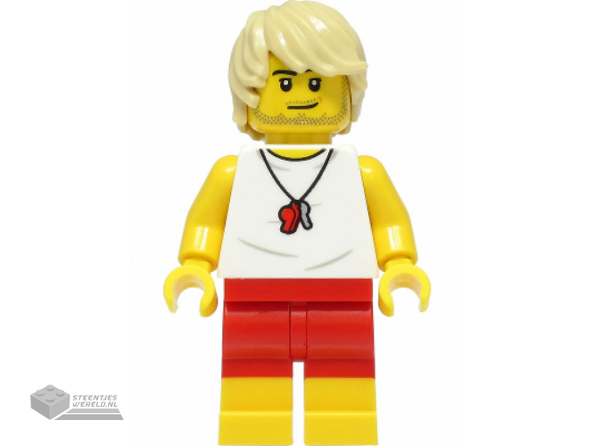 LEGO cty1388 Beach Lifeguard Male White Shirt Red Shorts