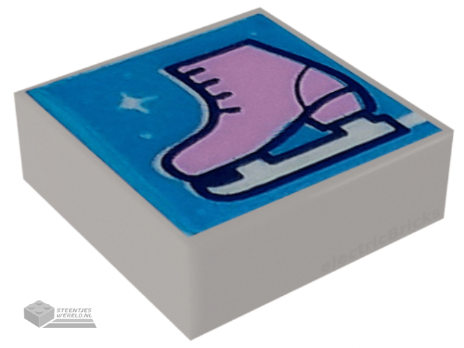 3070bpb237 – Tile 1 x 1 with Groove with Bright Pink Ice Skate on Dark Azure Background with Sparkles Pattern