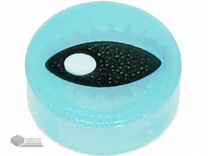 98138pb254 – Tile, Round 1 x 1 with Black Eye with White Pupil and Metallic Light Blue Eyelashes Pattern