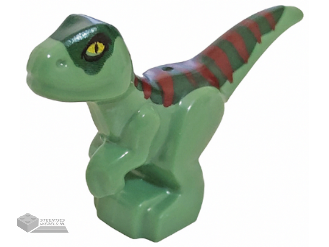 37829pb09 – Dinosaur Baby Standing with Dark Green Back, Dark Red Stripes, and Yellow Eyes Pattern