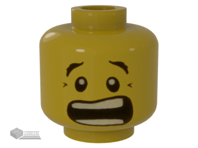 3626bpb0272 – Minifigure, Head Dual Sided Black Eyebrows, White Pupils, Mouth Open Scared / Mischievous Pattern – Blocked Open Stud