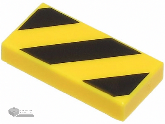 3069bpb1035 – Tile 1 x 2 with Groove with Black and Yellow Danger Stripes (Small Yellow Corners) Pattern