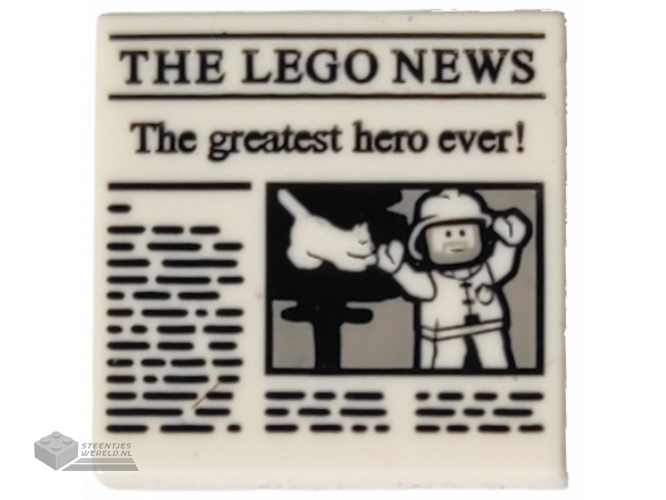 3068bpb1105 – Tile 2 x 2 with Groove with Newspaper 'THE LEGO NEWS' and 'The greatest hero ever!' Pattern
