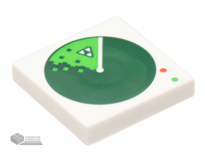 3068bpb2027 – Tile 2 x 2 with Groove with Dark Green Radar Screen with Blacktron Logo Blip and Red and Bright Green Lights Pattern