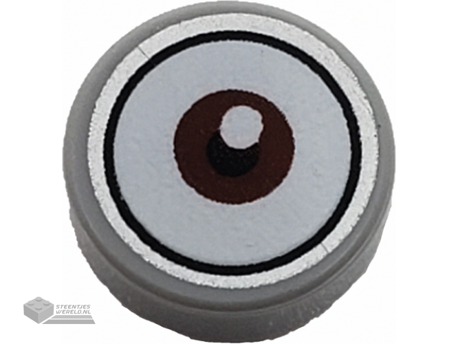 98138pb143 – Tile, Round 1 x 1 with White Eye with Centered Reddish Brown Iris Pattern