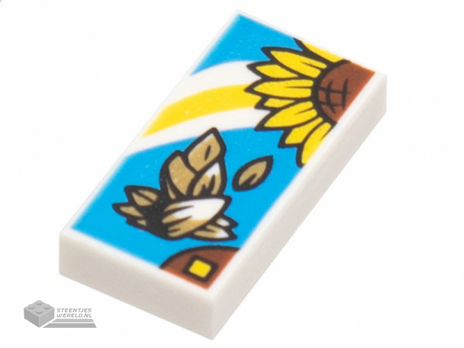 3069bpb1020 – Tile 1 x 2 with Groove with Sunflower and Seeds on Dark Azure Background Pattern