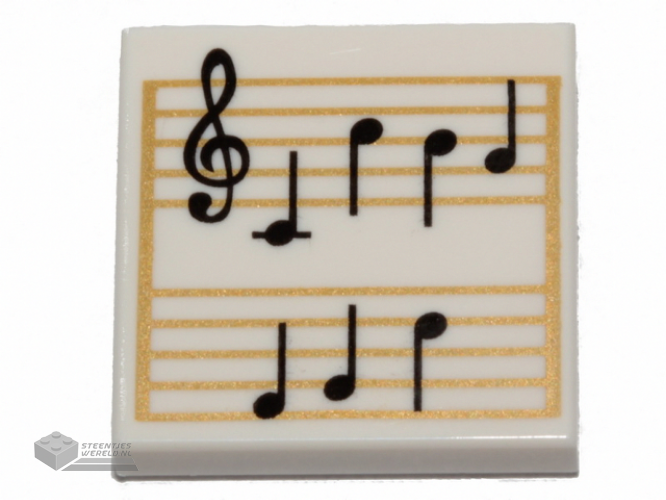 3068bpb1291 – Tile 2 x 2 with Groove with Sheet Music, Black Treble Clef and Music Notes on Gold Staves Pattern