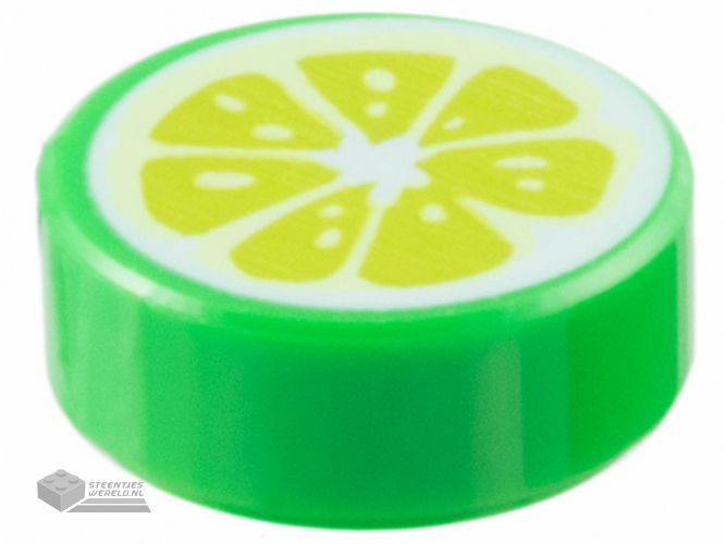 98138pb371 – Tile, Round 1 x 1 with Lime Fruit Slice Pattern