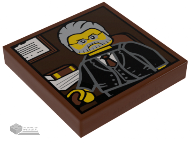 3068bpb0699 – Tile 2 x 2 with Groove with Portrait of Male Minifigure with Gray Hair, Beard and Black Suit Pattern