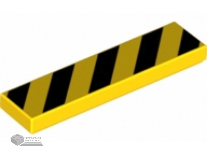 2431pb725 – Tile 1 x 4 with Black and Yellow Danger Stripes (Yellow Corners) Pattern