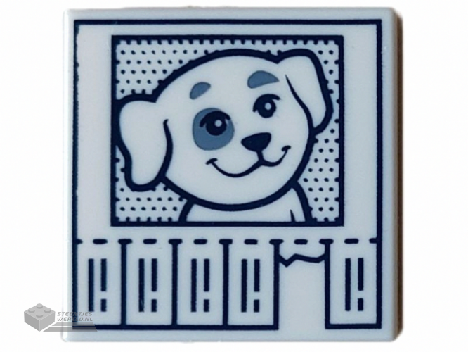 3068bpb2126 – Tile 2 x 2 with Groove with Lost Dog Flyer with Dark Blue Frame and Tear-Off Strips Pattern