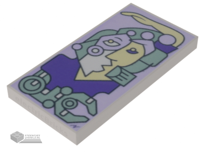87079pb1077 – Tile 2 x 4 with Modern Art Cubist Painting with Lavender, Sand Green, and Dark Purple Picasso Style Portrait Pattern