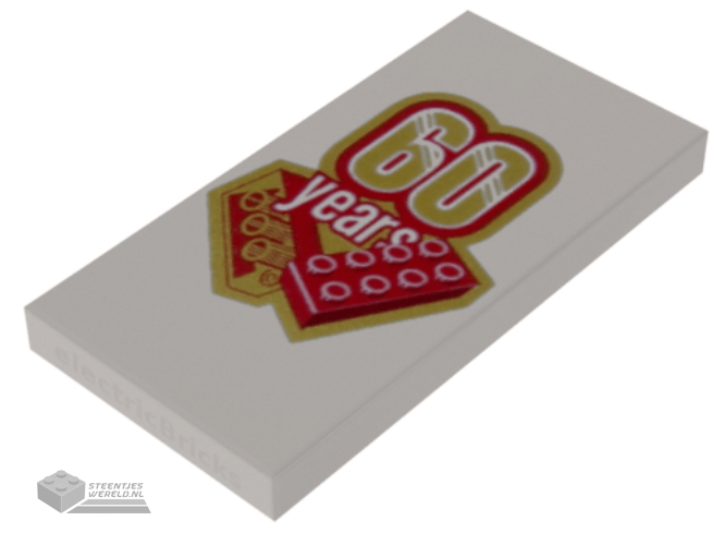 87079pb0465 – Tile 2 x 4 with Gold and Red ’60 years’ and 2 x 4 Bricks Pattern