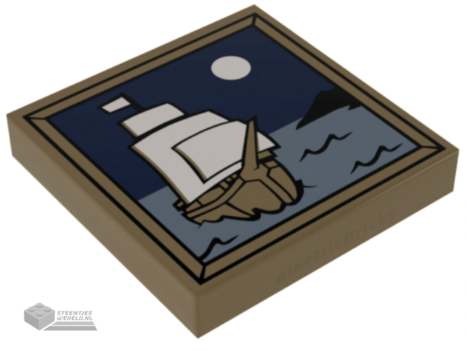 3068bpb0408 – Tile 2 x 2 with Groove with Sailing Ship and Moon Pattern