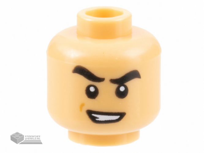 3626cpb3161 - Minifigure, Head Black Thick Eyebrows Raised, Scowl with Teeth Pattern - Hollow Stud