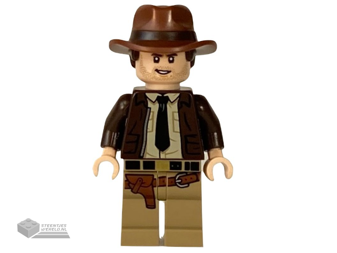 iaj046 – Indiana Jones – Dark Brown Jacket, Black Tie, Reddish Brown Dual Molded Hat with Hair, Light Nougat Hands