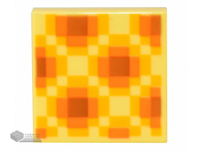 3068bpb1494 – Tile 2 x 2 with Groove with Minecraft Pixelated Dark Orange, Orange, and Bright Light Orange Diagonal Honeycomb Pattern