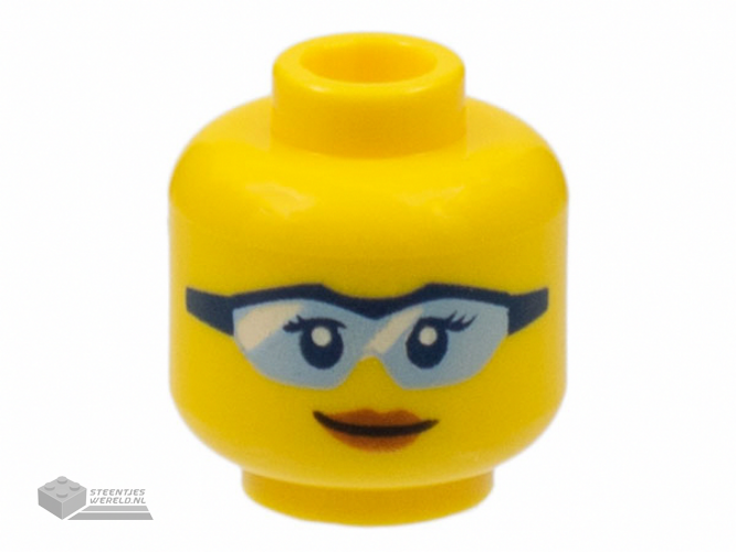 3626cpb1766 - Minifigure, Head Female Glasses Light Blue with Black Frame, Peach Lips, Closed Mouth Smile Pattern - Hollow Stud