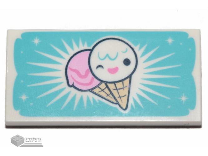 87079pb0592 – Tile 2 x 4 with 2 Ice Cream Cones on Medium Azure Background and Stars Pattern