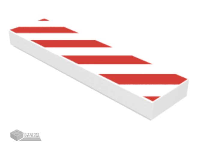 2431p02 - Tegel 1 x 4 met Red en White Danger Stripes (Red hoeken) opdruk