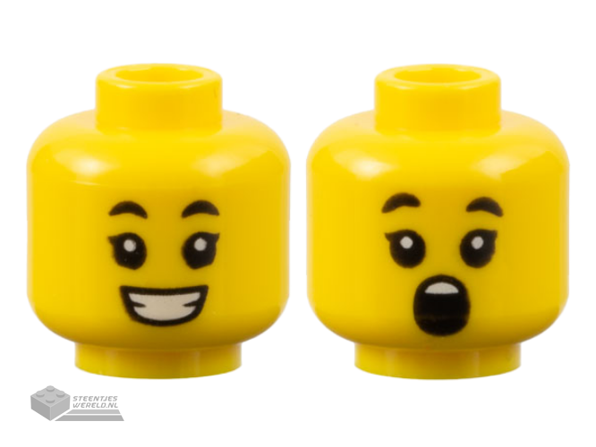 3626cpb2649 – Minifigure, Head Dual Sided Child Black Eyebrows, Open Mouth Smile with Teeth / Surprised Pattern – Hollow Stud