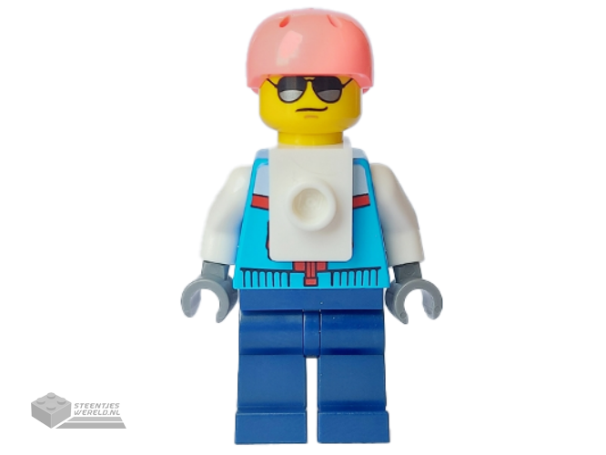 cty1635 – Rock Climber – Male, Dark Azure Jacket, Dark Blue Legs, Coral Sports Helmet, Sunglasses