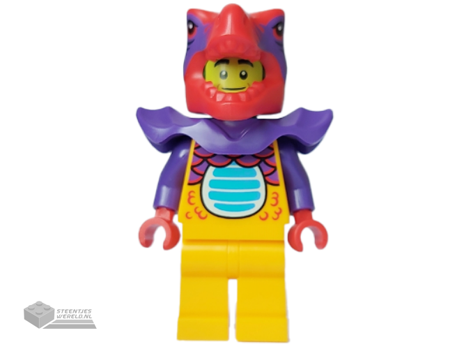 cty1644 – Comic Shop Guy – Male, Bright Light Orange Dragon Suit and Legs, Red Dragon Head, Dark Purple Shoulder Armor
