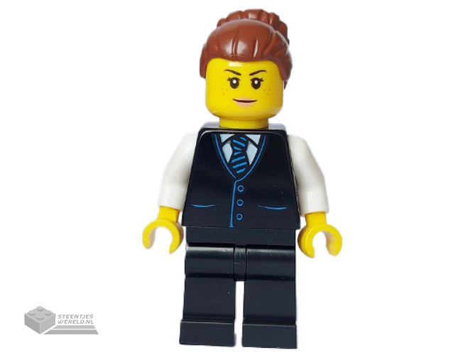 cty1652 – Hotel Receptionist – Female, Black Jacket with Tie, Black Legs, Reddish Brown Hair