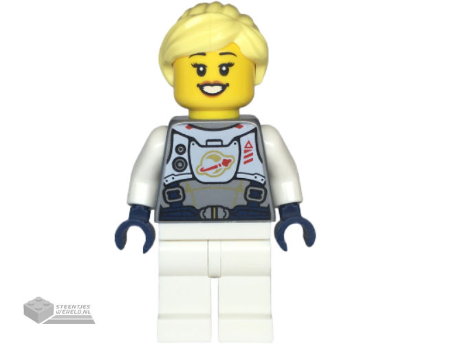 twn478 – Astronaut – Female, Flat Silver Spacesuit with Harness and White Panel with Classic Space Logo, Bright Light Yellow Hair