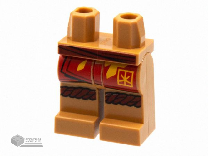 970c00pb1312 - Hips and Legs with Dark Red Sash and Knee Wrap, Red Robe End with Bright Light Orange Flame and Ninjago Logogram Letter K in Square Pattern