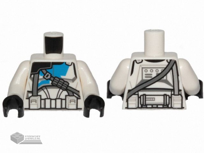 973pb5003c01 - Torso SW Armor Clone Trooper with Blue 501st Legion Markings and Dark Bluish Gray Diagonal Belt Pattern (Clone Wars) / White Arms / Black Hands