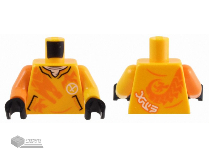 973pb5216c01 - Torso Shirt with Pockets, Orange Dragon, White Ninjago Logogram Letter A and 'ARIN' Pattern / Bright Light Orange Arm Left / Orange Arm Right / Black Hands