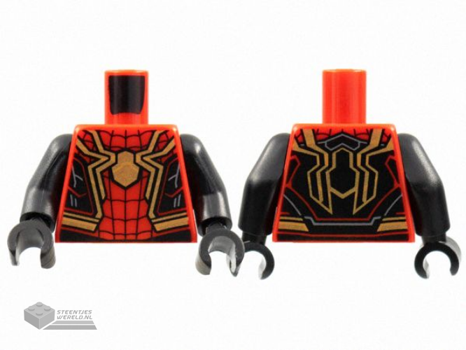 973pb4457c01 - Torso Spider-Man Costume, Black Webbing and Side Panels, Large Gold Spider Pattern / Black Arms / Black Hands