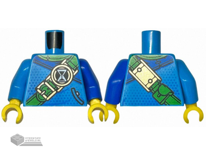 973pb5346c01 - Torso Robe with Blue Shoulder and Dots, Bright Green Neck and Belt with Hourglass and Gold Buckles, Pocket with Black Outline Pattern / Blue Arm Left / Dark Azure Arm Right / Yellow Hands