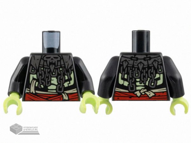973pb5013c01 - Torso Silver Skull Mantle and Chains, Yellowish Green Ribcage, Red Sash Pattern / Black Arms / Yellowish Green Hands
