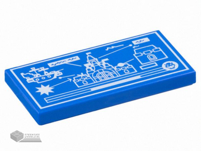 87079pb1317 – Tile 2 x 4 with White Blueprint, Airship and Fortress Attacking Castle Pattern