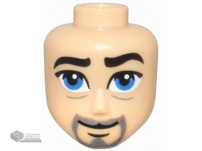 104942 - Mini Doll, Head Friends Male Large with Thick Black Eyebrows and Chin Dimple, Blue Eyes, Dark Bluish Gray Goatee, Grin Pattern