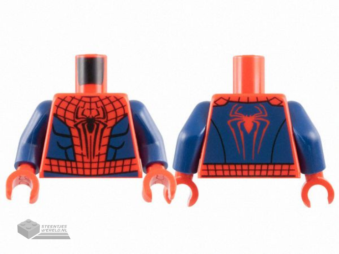 973pb5370c01 - Torso Spider-Man Costume with Black Webbing, Spider with Long Legs, Dark Blue Side Panels and Waist Pattern / Dark Blue Arms / Red Hands