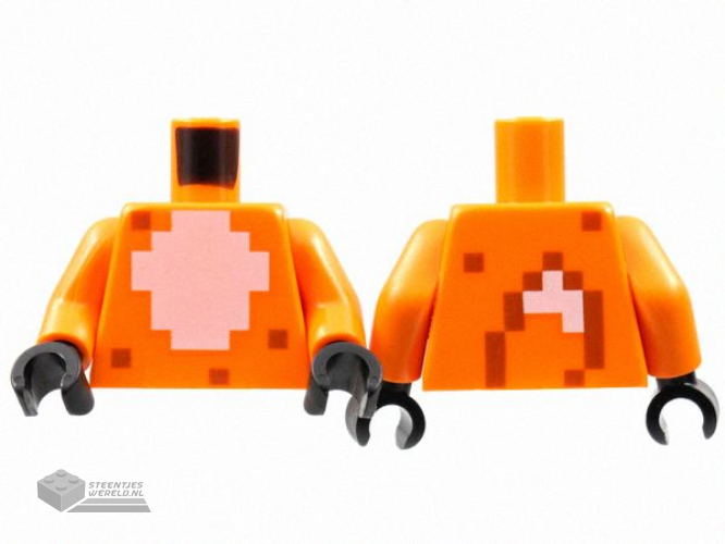 973pb4624c01 - Torso Minecraft Skin with Pixelated White Fur Chest, Fox Tail on Back Pattern / Orange Arms / Black Hands