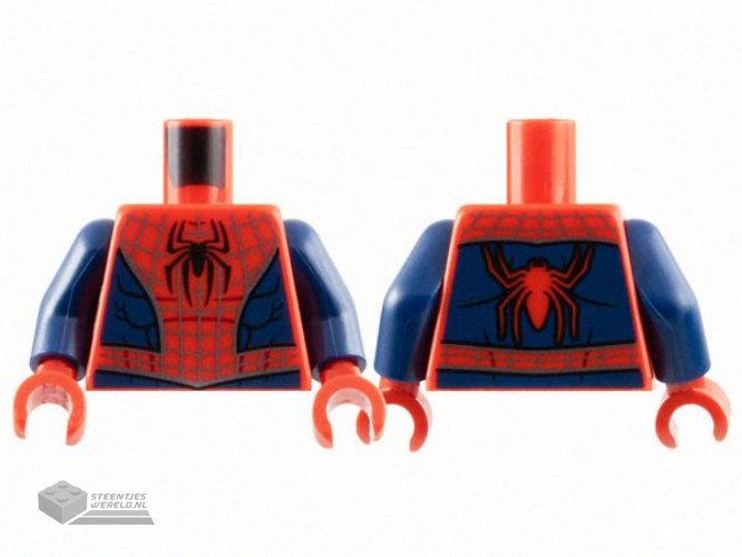 973pb5356c01 - Torso Spider-Man Costume with Dark Silver Webbing, Black Spider with Short Legs, Dark Blue Side Panels and Waist Pattern / Dark Blue Arms / Red Hands