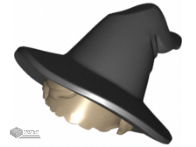73213pb01 - Minifigure, Hair Combo, Hair with Hat, Short with Molded Black Floppy Witch Hat Pattern