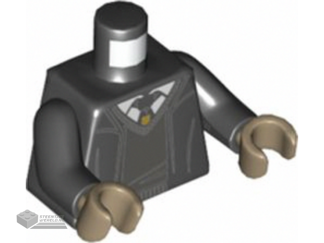 973pb4420c02 - Torso Robe with Hood, Dark Bluish Gray Sweater, White Shirt and Hogwarts Crest Tie Pattern / Black Arms / Dark Tan Hands