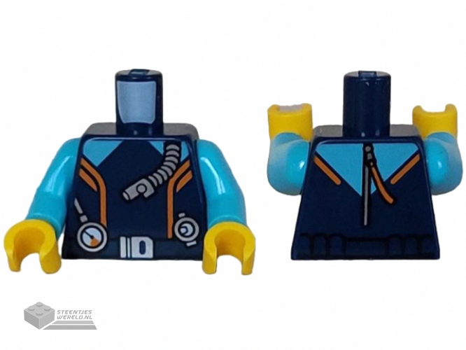 973pb5259c01 - Torso Diving Suit with Orange Stripes, Medium Azure Panels, Belt with Silver Buckle, Gauge and Regulator Pattern / Medium Azure Arms / Yellow Hands