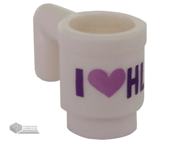 3899pb007 - Minifigure, Utensil Cup with Dark Purple and Medium Lavender 'I' Heart 'HLC' Pattern