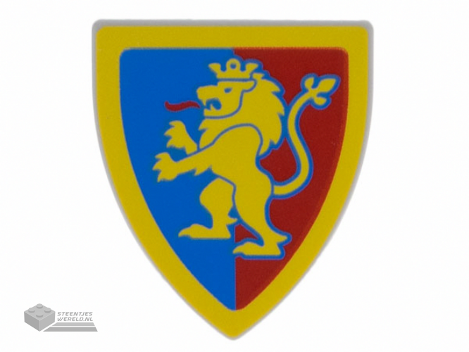 3846pb063 - Minifigure, Shield Triangular  with Yellow Lion with Raised Foot on Blue and Red Background with Border Pattern