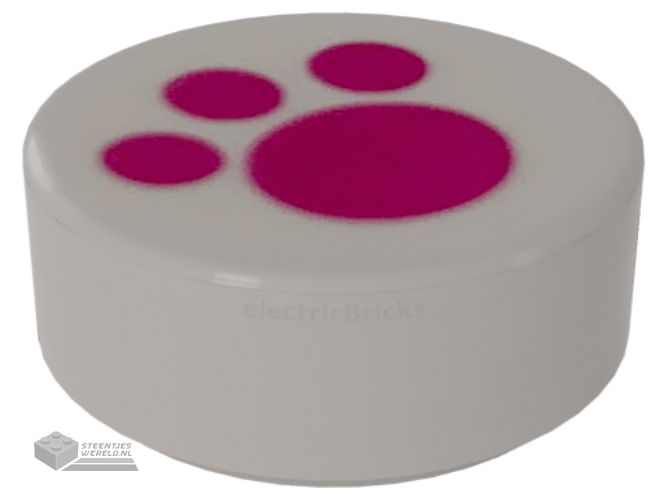 98138pb120 - Tile, Round 1 x 1 with Magenta Paw Print Pattern
