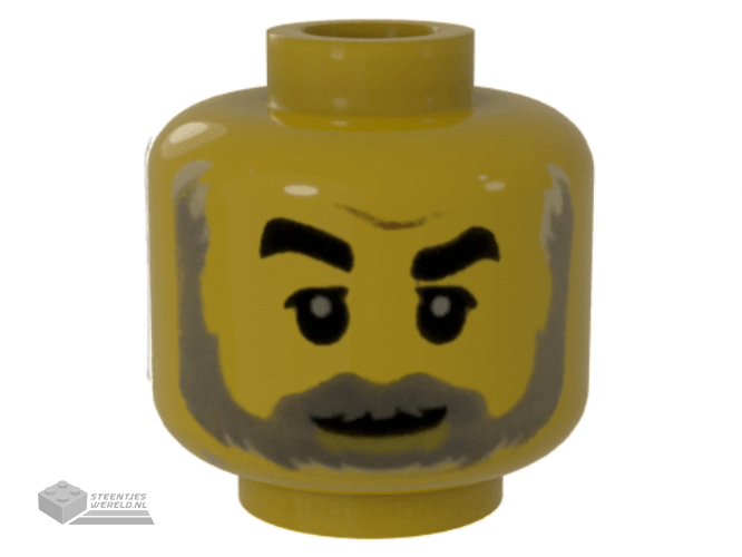 3626cpb2144 - Minifigure, Head Black Eyebrows, Right Raised, Dark Orange Brow Furrow, Crow's Feet, Light Bluish Gray Beard, White Highlights Pattern - Hollow Stud